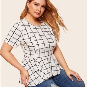 NWOT SHEIN Asymmetrical Hem Grid Peplum